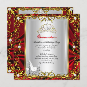 Princess Quinceanera 15th Birthday Red Royal Invitation
