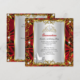 Princess Quinceanera 15th Birthday Red Royal Invitation