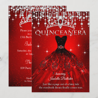 Princess Quinceanera 15th Birthday Red Tiara Invitation