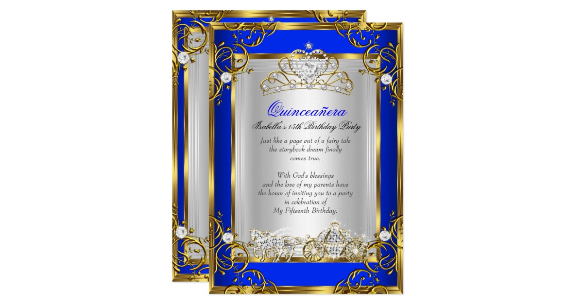 Princess Quinceanera 15th Birthday Royal Blue 2 Invitation