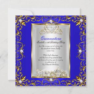 Princess Quinceanera 15th Birthday Royal Blue 2 Invitation