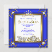 Princess Quinceanera 15th Birthday Royal Blue Gold Invitation (Front)