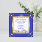Princess Quinceanera 15th Birthday Royal Blue Gold Invitation (Standing Front)