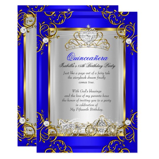 Princess Quinceanera 15th Birthday Royal Blue Invitation