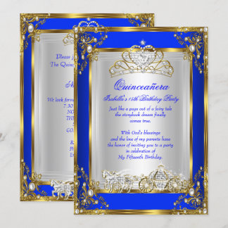 Princess Quinceanera 15th Birthday Royal Blue Invitation