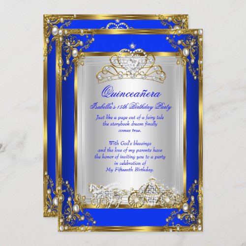 Princess Quinceanera 15th Birthday Royal Blue Invitation