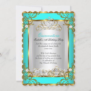 Princess Quinceanera 15th Birthday Teal Blue Invitation