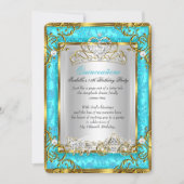 Princess Quinceanera 15th Birthday Teal Damask Invitation (Front)