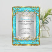Princess Quinceanera 15th Birthday Teal Damask Invitation (Standing Front)