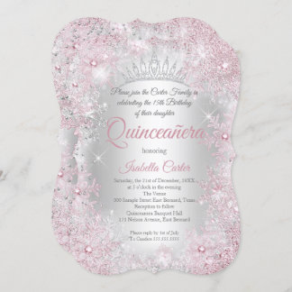 Princess Quinceanera 15th Blush Pink Silver Party Invitation