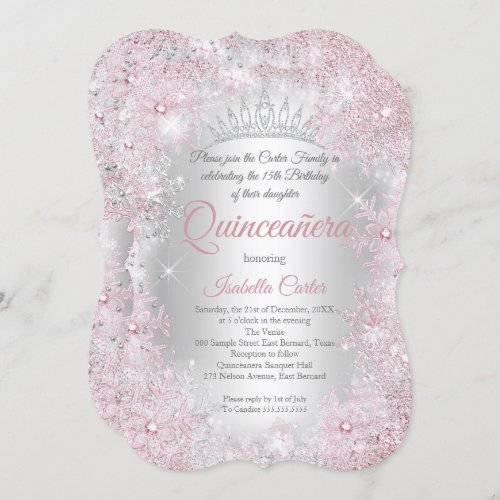Princess Quinceanera 15th Blush Pink Silver Party Invitation