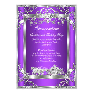 Princess Quinceanera 15th Party Purple Silver Card
