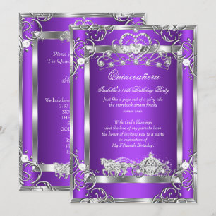 Princess Quinceanera 15th Party Purple Silver Invitation