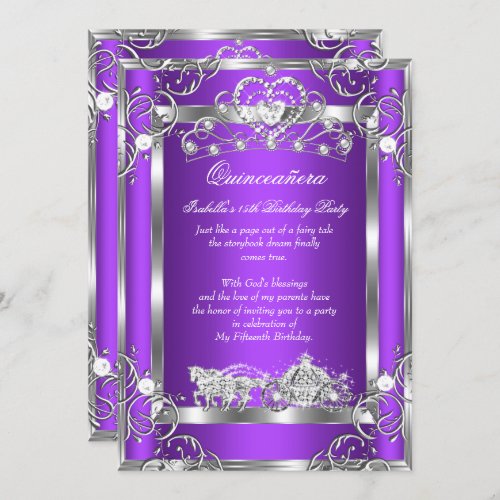 Princess Quinceanera 15th Party Purple Silver Invitation