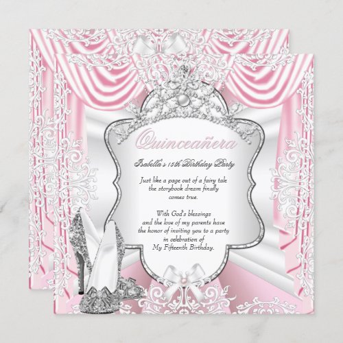 Princess Quinceanera 15th Party Silk Pink Invitation