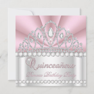 Princess Quinceanera 15th Pink White Diamond Gem Invitation