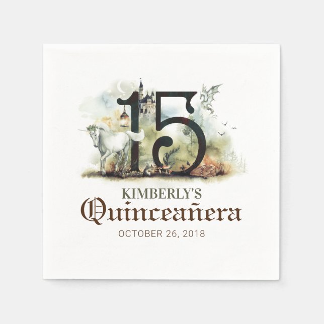Princess Quinceanera Birthday Napkins (Front)
