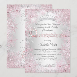 Princess Quinceanera Birthday Party Pink Silver Invitation
