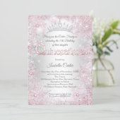 Princess Quinceanera Birthday Party Pink Silver Invitation (Standing Front)