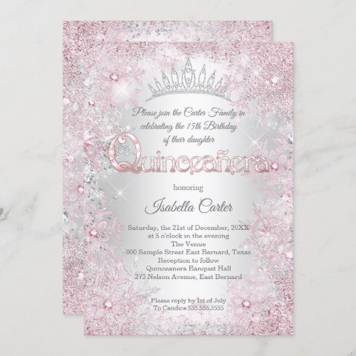 Princess Quinceanera Birthday Party Pink Silver Invitation