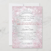 Princess Quinceanera Birthday Party Pink Silver Invitation (Front)