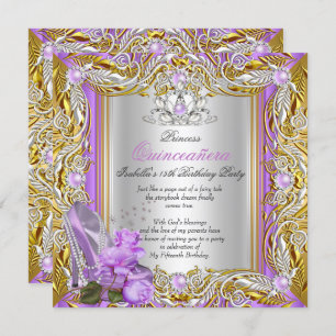 Princess Quinceanera Birthday Purple Rose Gold 2 Invitation