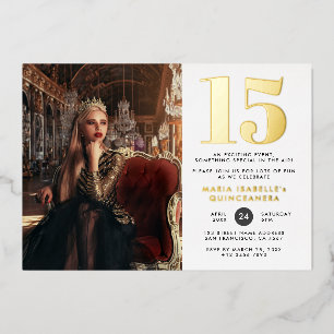 Princess Quinceañera Birthday Vintage Red & Gold Foil Invitation