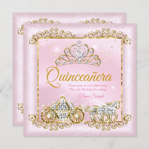 Princess Quinceanera Blush Pink Gold carriage Invitation