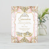 Princess Quinceanera carriage gold pink white Invitation (Standing Front)