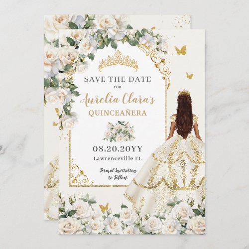 Princess Quinceaera Champagne Ivory Roses Dress Save The Date