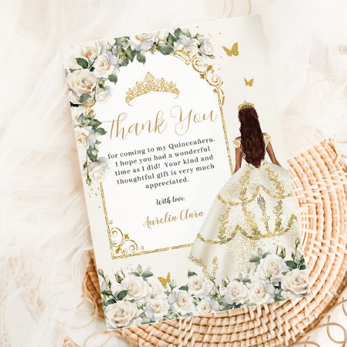 Princess Quinceaera Champagne Ivory Roses Dress Thank You Card