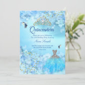 Princess Quinceanera cinderella blue floral dress Invitation (Standing Front)
