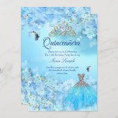 Princess Quinceanera cinderella blue floral dress Invitation (Front/Back)
