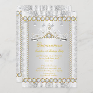 Princess Quinceanera Diamond Lace Gold Silver Invitation
