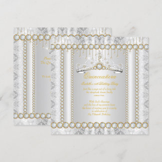 Princess Quinceanera Diamond Lace Gold White Invitation