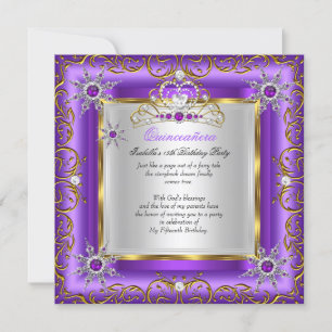Princess Quinceanera Elite Gold Silver Purple Invitation