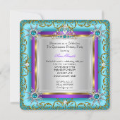 Princess Quinceanera Elite Gold Silver Teal Purple Invitation (Back)
