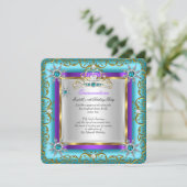 Princess Quinceanera Elite Gold Silver Teal Purple Invitation (Standing Front)