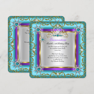 Princess Quinceanera Elite Gold Silver Teal Purple Invitation