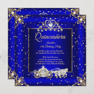 Princess Quinceanera Elite Royal Blue Gold Sparkle Invitation