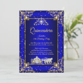Princess Quinceanera Elite Royal Blue Gold Sparkle Invitation (Standing Front)
