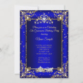Princess Quinceanera Elite Royal Blue Gold Sparkle Invitation (Back)