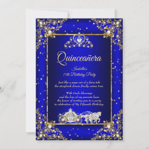 Princess Quinceanera Elite Royal Blue Gold Sparkle Invitation