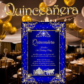 Princess Quinceanera Elite Royal Blue Gold Sparkle Invitation