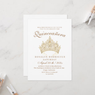 Princess Quinceañera Gold Crown White Invitation