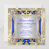 Princess Quinceanera Gold Royal Blue Silver 2 Invitation (Front)