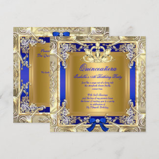 Princess Quinceanera Gold Royal Blue Silver Party Invitation
