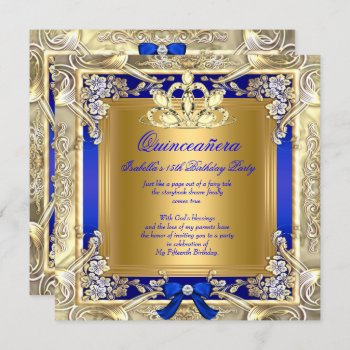 Princess Quinceanera Gold Royal Blue Silver Party Invitation by Zizzago at Zazzle