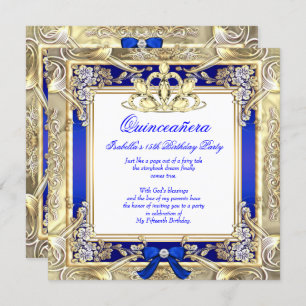 Princess Quinceanera Gold Royal Blue Silver White Invitation