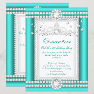 Princess Quinceanera Jade Teal Diamond Tiara Invitation